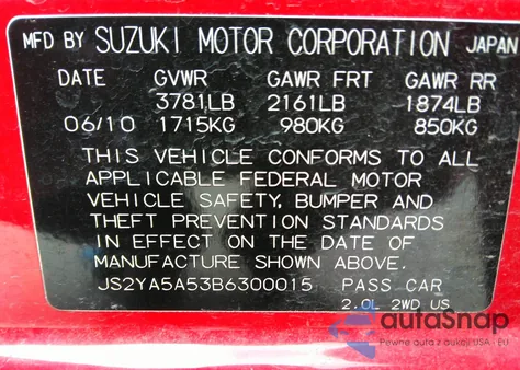 2011 Suzuki Sx4 Technology (Nav) из США, поврежденный, VIN JS2YA5A53B6300015